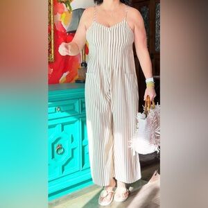 Cupshe Cream & Brown Striped Wide-Leg Jumpsuit